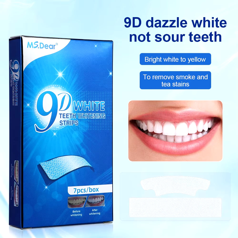 14Pcs/Box 9D Teeth Whitening Strips Toothpaste Gel Oral Hygiene Care Double Elastic Teeth Bleaching Strips False Teeth Veneers