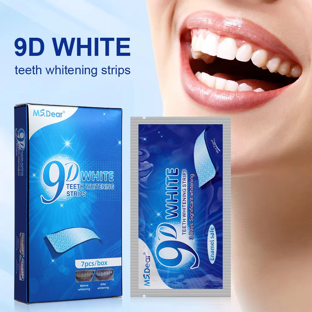 14Pcs/Box 9D Teeth Whitening Strips Toothpaste Gel Oral Hygiene Care Double Elastic Teeth Bleaching Strips False Teeth Veneers