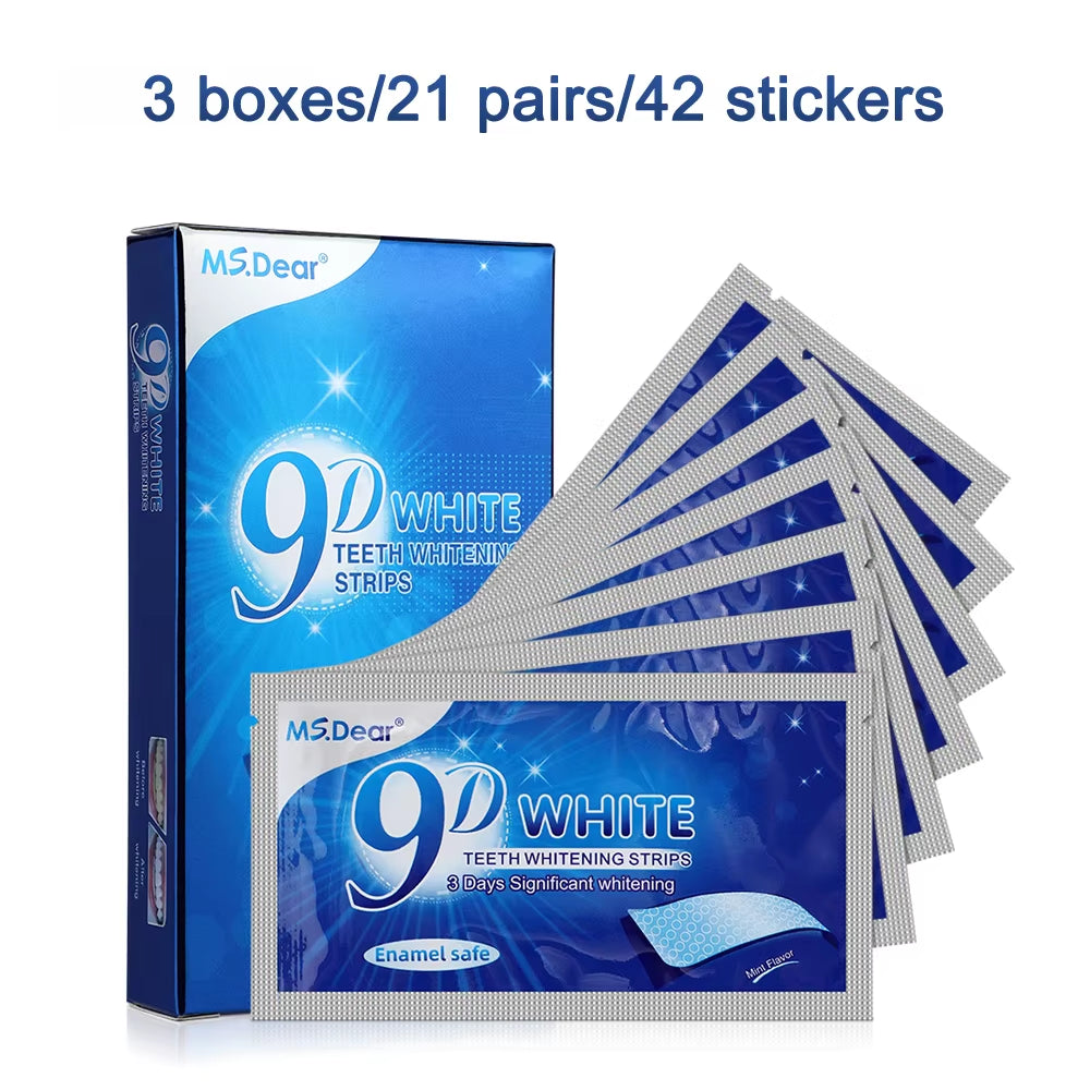 14Pcs/Box 9D Teeth Whitening Strips Toothpaste Gel Oral Hygiene Care Double Elastic Teeth Bleaching Strips False Teeth Veneers