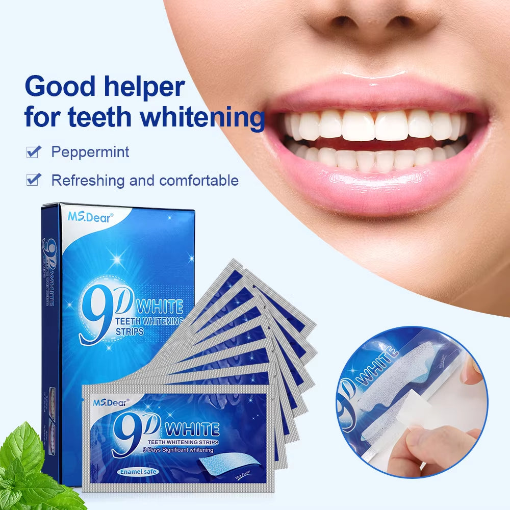 14Pcs/Box 9D Teeth Whitening Strips Toothpaste Gel Oral Hygiene Care Double Elastic Teeth Bleaching Strips False Teeth Veneers